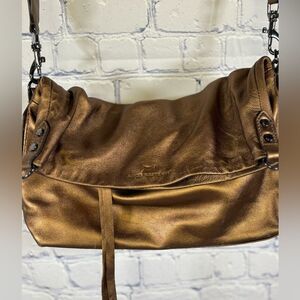 Aimee Kestenberg Bronze Leather Festival Boho Hipster Foldover Crossbody Purse